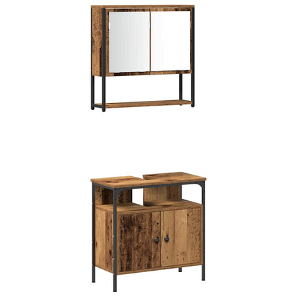 Badrumsmöbelset med hylla med dörr 3 pcs Brun Konstruerat trä