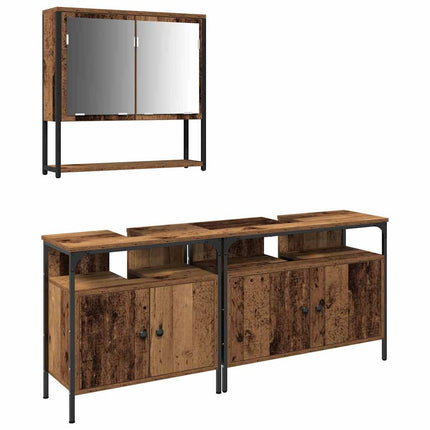 Badrumsmöbelset med hylla med dörr 3 pcs Brun Konstruerat trä