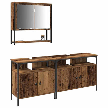 Badrumsmöbelset med hylla med dörr 3 pcs Brun Konstruerat trä