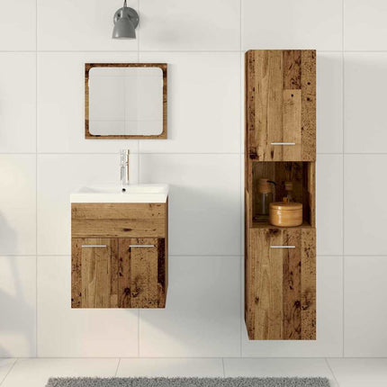 Badrumsmöbelset med hylla 4 pcs Gammalt trä Konstruerat trä