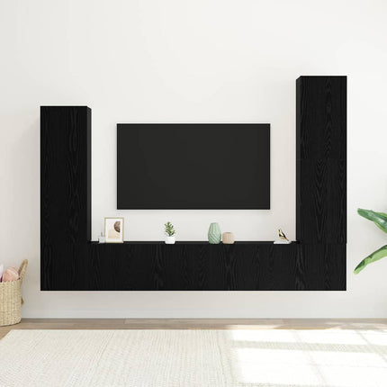 TV-bänkset Väggmonterad 4 pcs Svart Ek Konstruerat trä