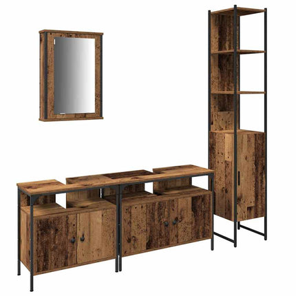 Badrumsmöbelset med hylla 4 pcs Gammalt trä Konstruerat trä