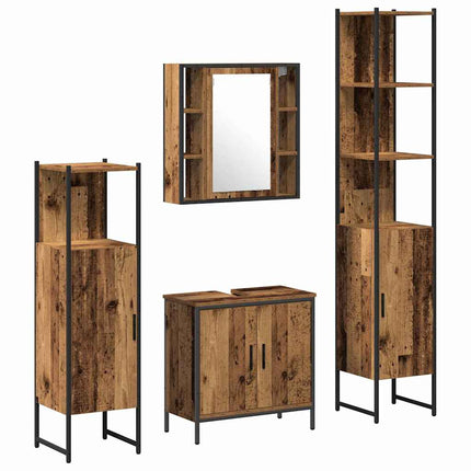 Badrumsmöbelset 4 pcs Brun 33 x 33 x 185.5 cm Konstruerat trä