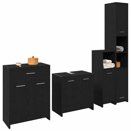Badrumsmöbelset 4 st Svart Ek 30 x 30 x 183,5 cm