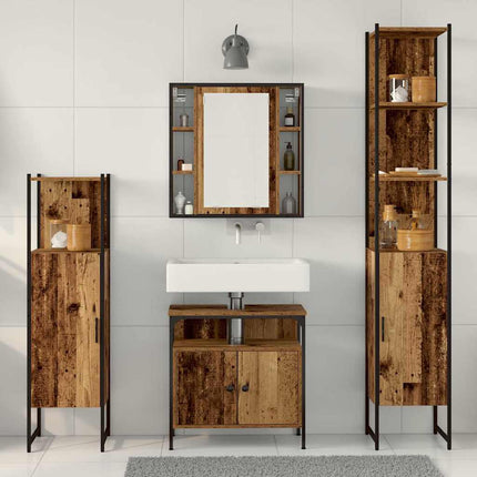 Badrumsmöbelset med hylla 4 pcs Gammalt trä Konstruerat trä