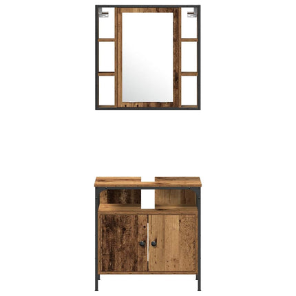 Badrumsmöbelset med hylla 4 pcs Gammalt trä Konstruerat trä