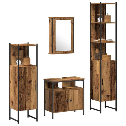 Badrumsmöbelset med hylla 4 pcs Gammalt trä Konstruerat trä