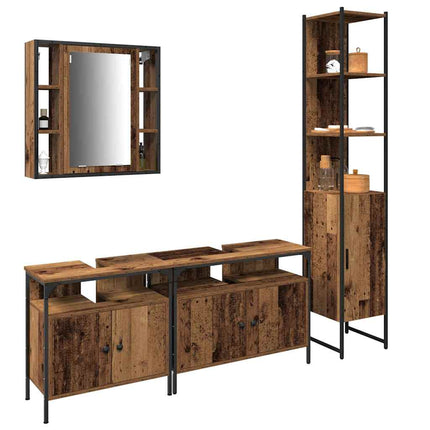 Badrumsmöbelset med hylla 4 pcs Gammalt trä Konstruerat trä
