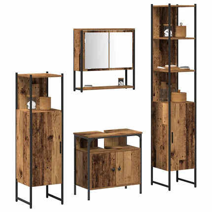 Badrumsmöbelset med hylla 4 pcs Gammalt trä Konstruerat trä