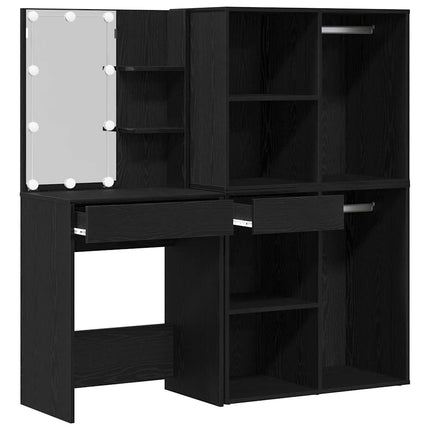LED Sminkbord Set Svart Ek 140 x 40 x 140 cm Konstruerat trä