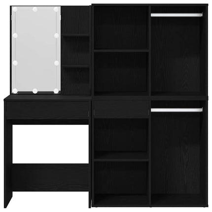 LED Sminkbord Set Svart Ek 140 x 40 x 140 cm Konstruerat trä