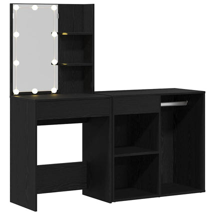 LED Sminkbord Set Svart Ek 140 x 40 x 140 cm Konstruerat trä