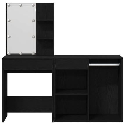 LED Sminkbord Set Svart Ek 140 x 40 x 140 cm Konstruerat trä