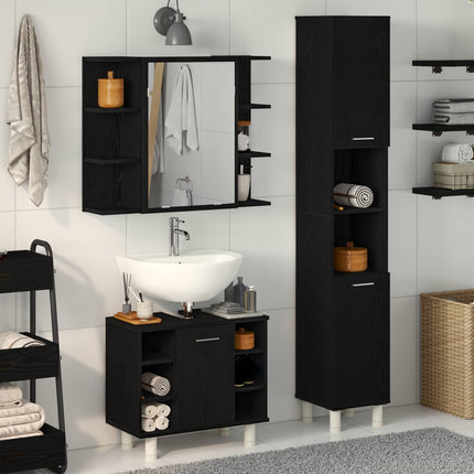 Badrumsmöbelset 3 pcs Svart 30 x 30 x 179,5 cm Konstruerat trä