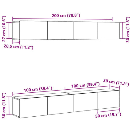 TV-bänkset 4 pcs Svart Ek 100 x 30 x 30 cm Konstruerat trä