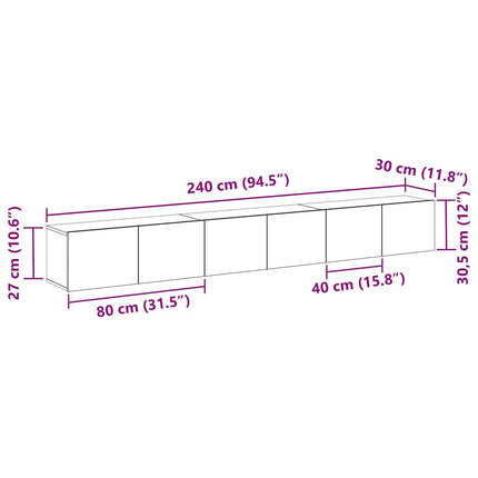 TV-bänkset 3 pcs Svart Ek 80 x 30 x 30 cm Konstruerat trä