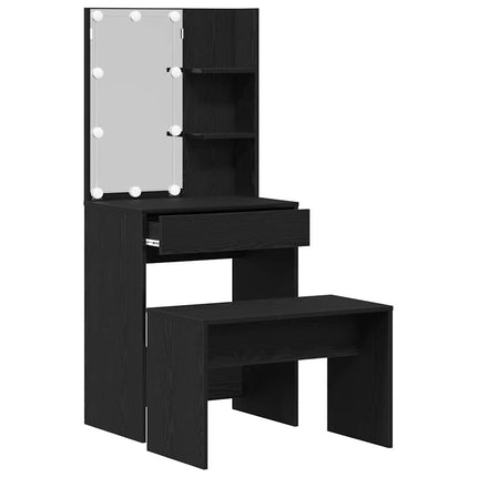 LED Sminkbord Set 2 st Svart Ek 60 x 40 x 140 cm