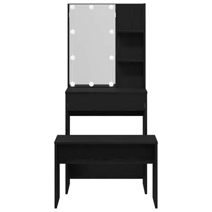 LED Sminkbord Set med låda 2 pcs Svart Ek Konstruerat trä