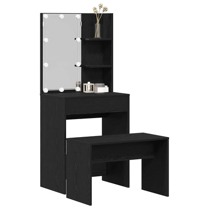 LED Sminkbord Set 2 st Svart Ek 60 x 40 x 140 cm