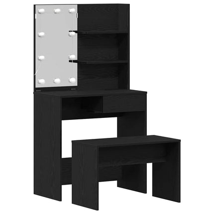 LED Sminkbord Set 2 st Svart Ek 74,5 x 40 x 141 cm