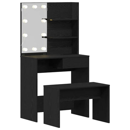 LED Sminkbord Set 2 st Svart Ek 74,5 x 40 x 141 cm