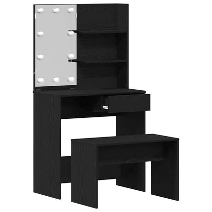 LED Sminkbord Set 2 st Svart Ek 74,5 x 40 x 141 cm