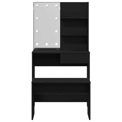 LED Sminkbord Set 2 st Svart Ek 74,5 x 40 x 141 cm