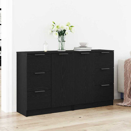 Sideboard med låda Svart Ek 120 x 30 x 70 cm Konstruerat trä