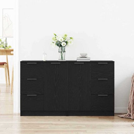 Sideboard med låda Svart Ek 120 x 30 x 70 cm Konstruerat trä