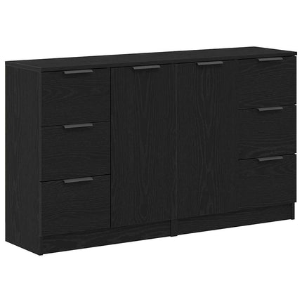 Sideboard med låda Svart Ek 120 x 30 x 70 cm Konstruerat trä