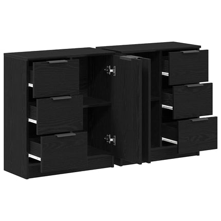 Sideboard med låda Svart Ek 120 x 30 x 70 cm Konstruerat trä