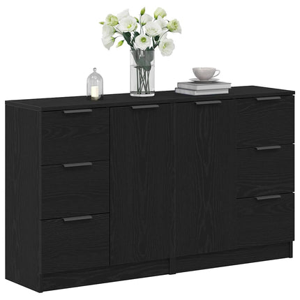 Sideboard med låda Svart Ek 120 x 30 x 70 cm Konstruerat trä