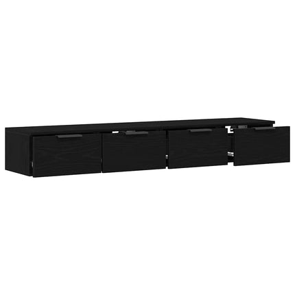 Väggmonterat skåp med låda 2 pcs Svart Ek 68 x 30 x 20 cm