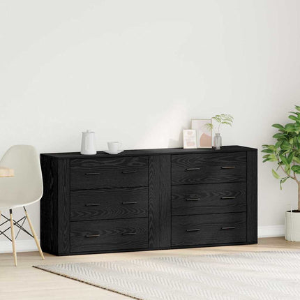 Sideboard med låda Svart Ek 160 x 33 x 70 cm Konstruerat trä