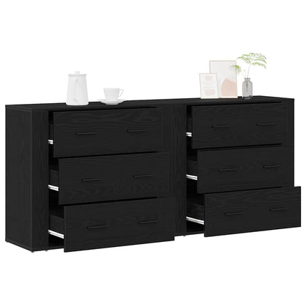Sideboard med låda Svart Ek 160 x 33 x 70 cm Konstruerat trä