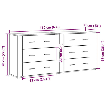 Sideboard med låda Svart Ek 160 x 33 x 70 cm Konstruerat trä