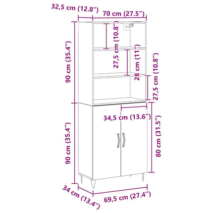 Skåp 2 pcs Svart Ek 69,5 x 34 x 180 cm Konstruerat trä