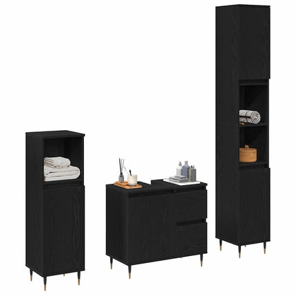 Badrumsmöbelset 3 st Svart Ek 30 x 30 x 190 cm