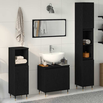 Badrumsmöbelset med lagring 3 pcs Svart Ek 30 x 30 x 190 cm