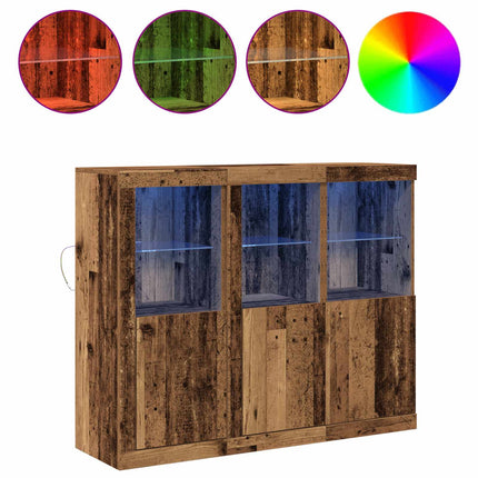 LED-sido bord 3 pcs Gammalt trä 123 x 37 x 100 cm