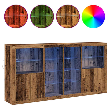 LED-sido bord 3 pcs Gammalt trä 202 x 37 x 100 cm