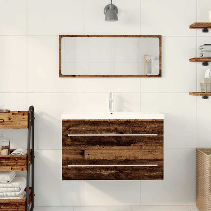 Badrumsskåp med handfat med låda Gammalt trä 80 x 38,5 x 48 cm