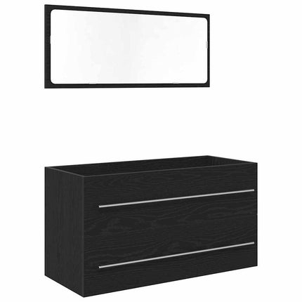 Badrumsskåp med handfat 3 pcs Svart Ek Ingenjörsträ och keramik