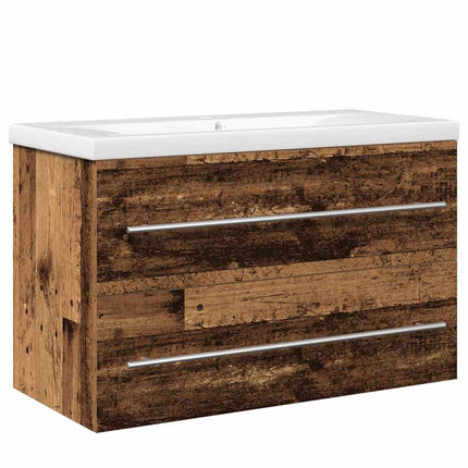 Badrumsskåp med handfat 2 pcs Gammalt trä 80 x 38,5 x 48 cm