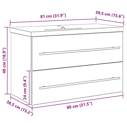 Badrumsskåp med handfat 2 pcs Gammalt trä 80 x 38,5 x 48 cm