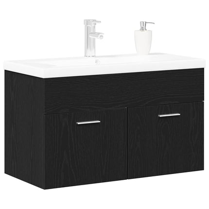 Badrumsskåp med låda Svart Ek 80 x 38,5 x 46 cm Konstruerat trä