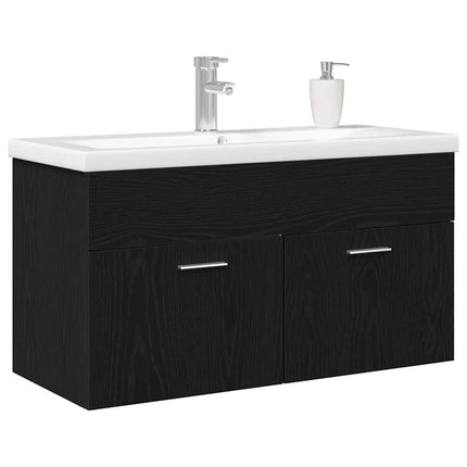 Badrumsskåp med låda Svart Ek 90 x 38,5 x 46 cm Konstruerat trä