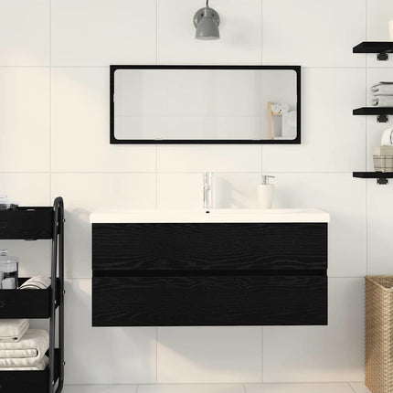 Badrumsskåp med handfat Svart Ek 100 x 39 x 62 cm