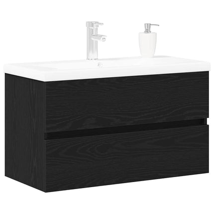 Badrumsskåp med handfat Svart Ek 80 x 39 x 62 cm