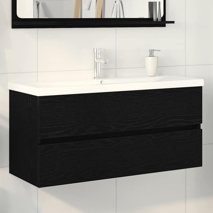 Badrumsskåp med handfat Svart Ek 100 x 39 x 62 cm